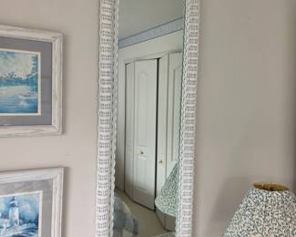 Vintage Arched White Wicker Full-Length Mirror