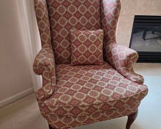 Traditional Upholstered Wingback Chair with Paisley Pattern
