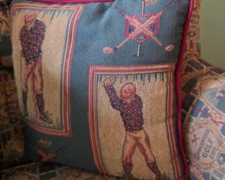 Vintage Golf-Themed Tapestry Armchair and Throw Pillow Set