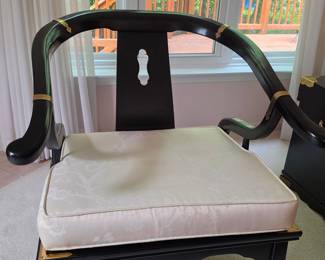 Century Furniture James Mont Style Black Lacquer Horseshoe Armchair