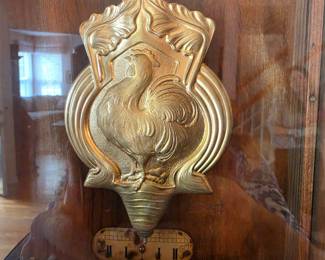 Vintage Rooster Motif Brass Pendulum Wall Clock