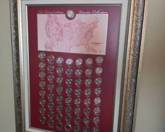 50 State Quarters Collector Map with Ornate Silver-Tone Frame
