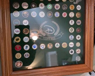 Vintage Disney Golf Ball Marker Collection in Custom Oak Display Frame