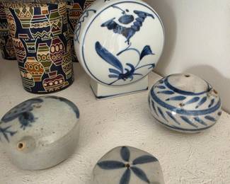 Collection of Decorative Ceramic Vessels including Moon Flask and Oil Lamps