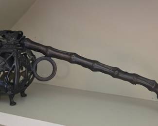 Japanese Cast Iron Yatate (Brush and Ink Holder) with Bamboo-Style Handle