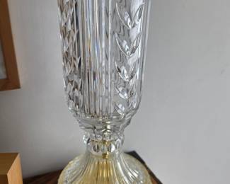 Vintage Crystal Trumpet Vase with Gold-Tone Base