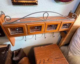 wall shelf with cubbies and 4 hooks
