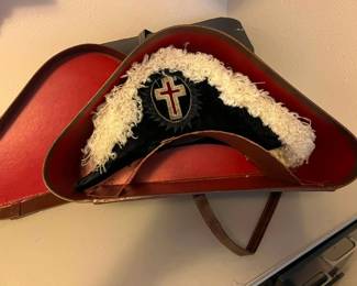 Antique 1800s Victorian Masonic Knights Templar Beaver Pelt Ostrich Chapeau Hat