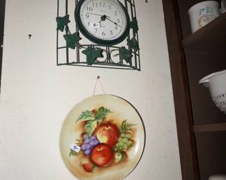 BIRDCAGE CLCOK AND FRUIT PLATE WALL ART