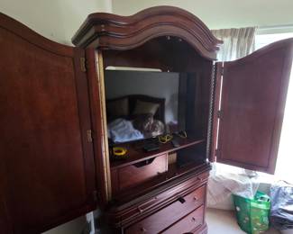 2 piece credenza solid wood, 2 drawer $250