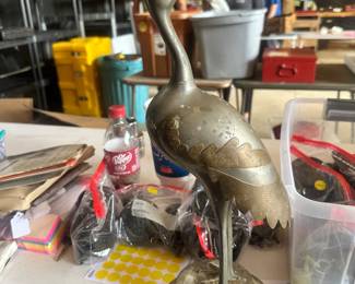 Pewter and brass birds