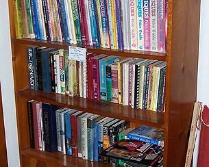 Pine book shelf, books including price guides