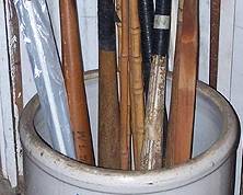 10 Gal. crock, old baseball bats including WLS