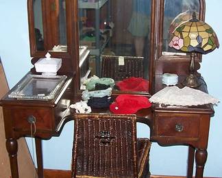 Matching vanity, small wicker chair