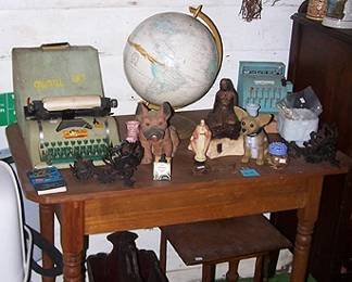 Wood table, globe, magazine holder, etc...
