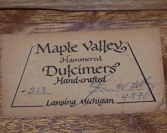 identification tag on back of dulcimer