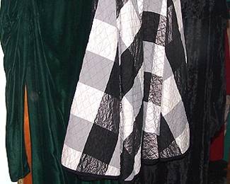 Vintage skirt, green velvet dress and black velvet cape