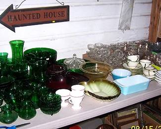 Forest green glassware and Libbey gold leaf