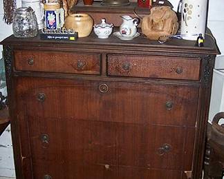 High boy dresser, steins, etc...