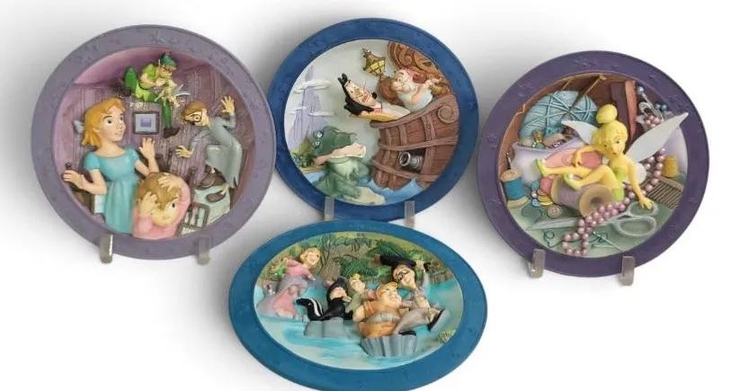 Disney Store Limited Edition Peter Pan 3D Relief Collector Plates Set of 4 Vintage Disney