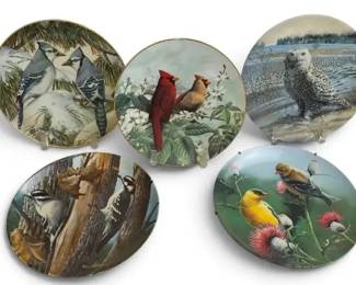 Vintage Bird Collector Plates Set of 5 Songbirds, Cardinals Wildlife Decorative Wall Art