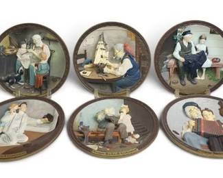 Norman Rockwell Centennial 3D Resin Collector Plates Set of 6 Vintage Scenes Display