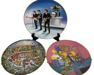 Vintage Pop Culture Collector Plates Set of 3 The Beatles, McDonalds The Simpsons