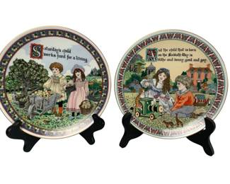 Vintage Childrens Story Plates Set of 2 Days of the Week Nursery Rhyme Decorative Plates
