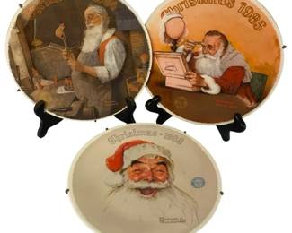Vintage Norman Rockwell Christmas Collector Plates Set of 3 Santa Holiday Scenes