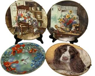 Vintage Collector Plates Set of 4 Hummingbird, Springer Spaniel Dog Floral Scenes