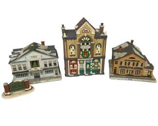 Christmas Village Buildings Sign Lot 4 Decorative Holiday Pieces