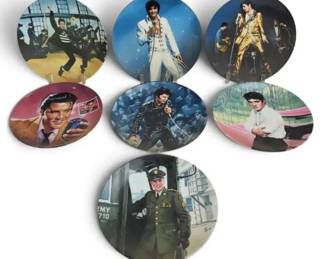 Vintage Elvis Presley Collector Plates Set of 7 Music, Military Performance Scenes