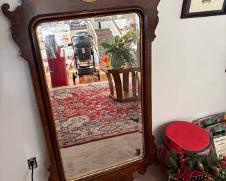 Nice big Henredon mirror with gold leaf trim around the beveled edges.  This mirror sold new for over 1k.  