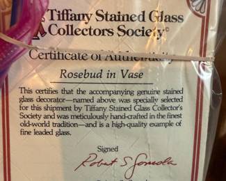 Tiffany Stained Glass Collectors Society COA 
