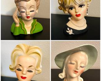vintage mid-century ceramic lady head vases made by Napco, Ardco, and Inarco