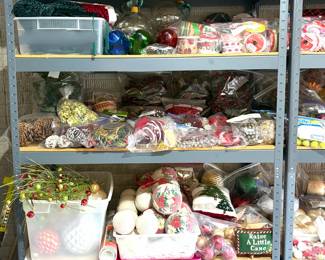 Holiday ribbon, ornaments, tree decor and storage. 