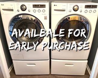 LG washer/dryer with storage bases — $625 — CALL OR TEXT 507-458-2542 for more pictures or information