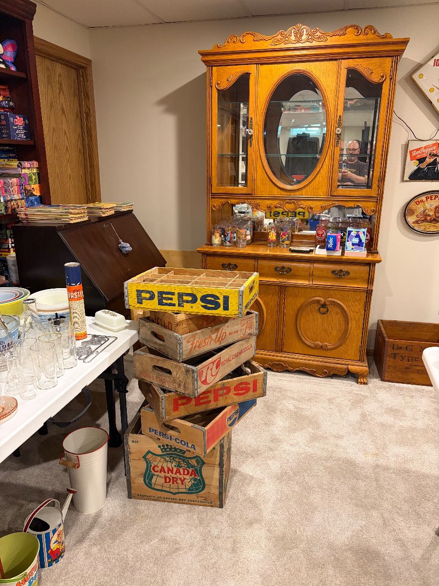 Hutch, vintage crates & antique desk