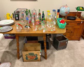 Vintage bottles, glasses, etc