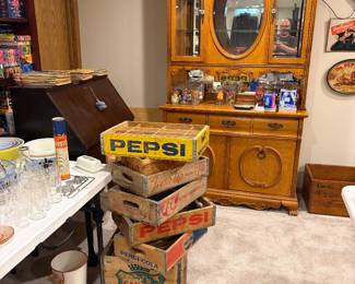 Hutch, vintage crates & antique desk