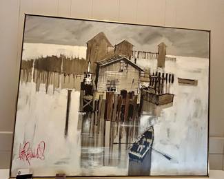 Vintage Lee Reynolds / Vanguard Studios Harbor Painting Original hand-painted canvas • Catalog No. 697
