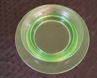 Depression Glass Uranium Glass Saucer - Block Optic Pattern