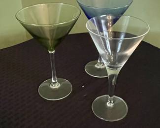 Set of 3 Mid-Century Modern Style Colored Martini Glasses