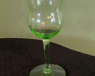Tiffin-Franciscan Wine Glass Green Optic Panel Vaseline Glass