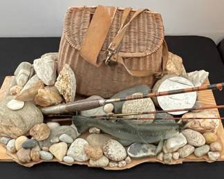 Vintage Fly Fishing Creel and Tackle Display