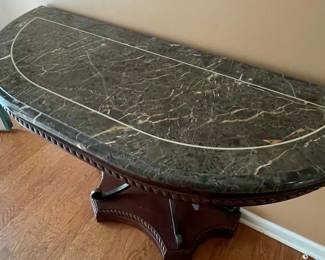 Demi-lune Console Table with Marble Top and Pineapple Motif