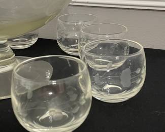 Vintage Etched Glass Brandy Snifter Set