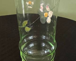 Vintage Uranium Glass Hand-Painted Floral Tumblers - Dunbar