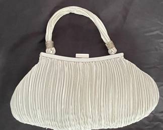 Vintage Pleated Satin Evening Clutch with Rhinestone Ferrules