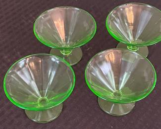 Federal Glass Paneled Optic Uranium Glass Sherbet Cups